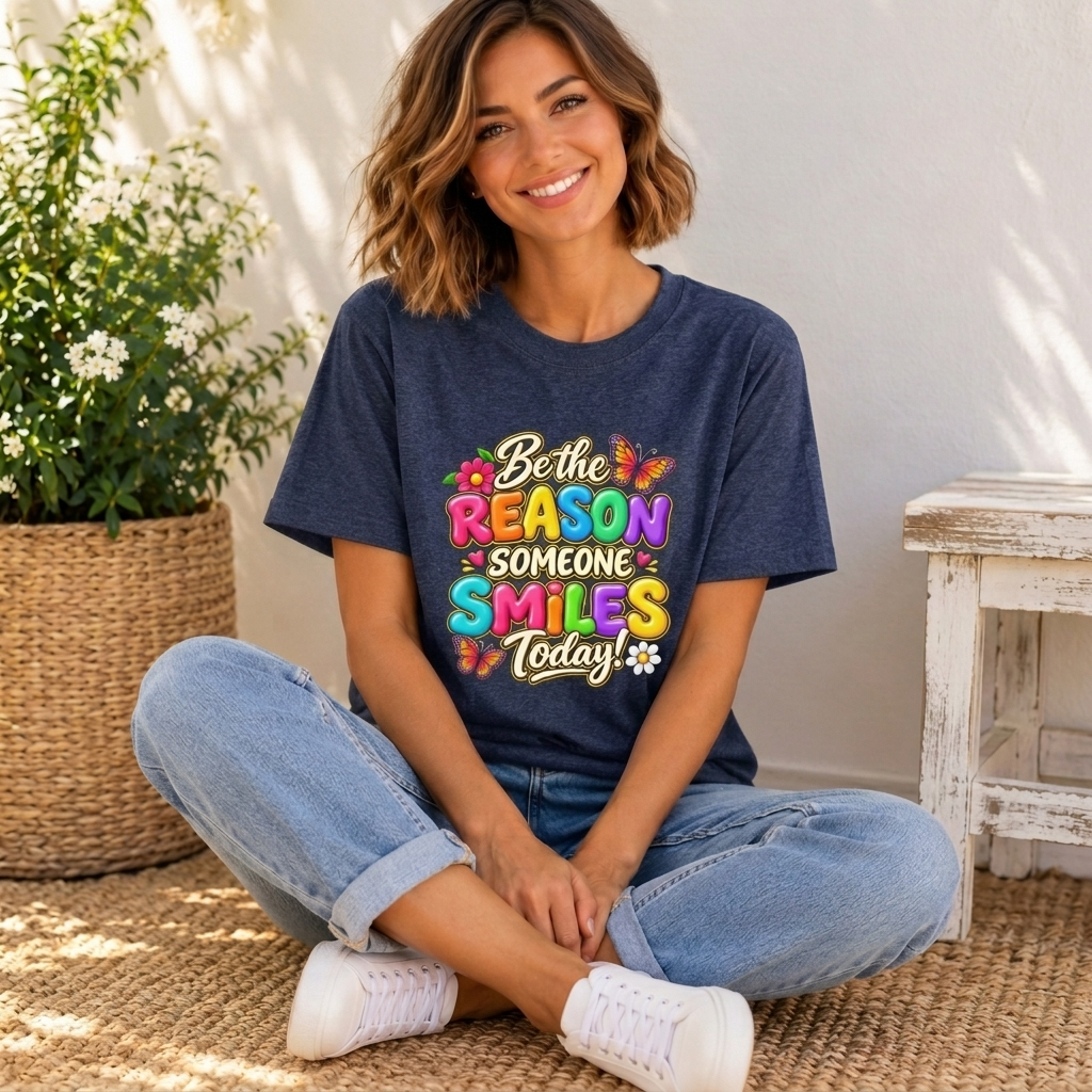 Be the Reason Someone Smiles Today T-Shirt, Colorful Inspirational Floral Tee - 14511