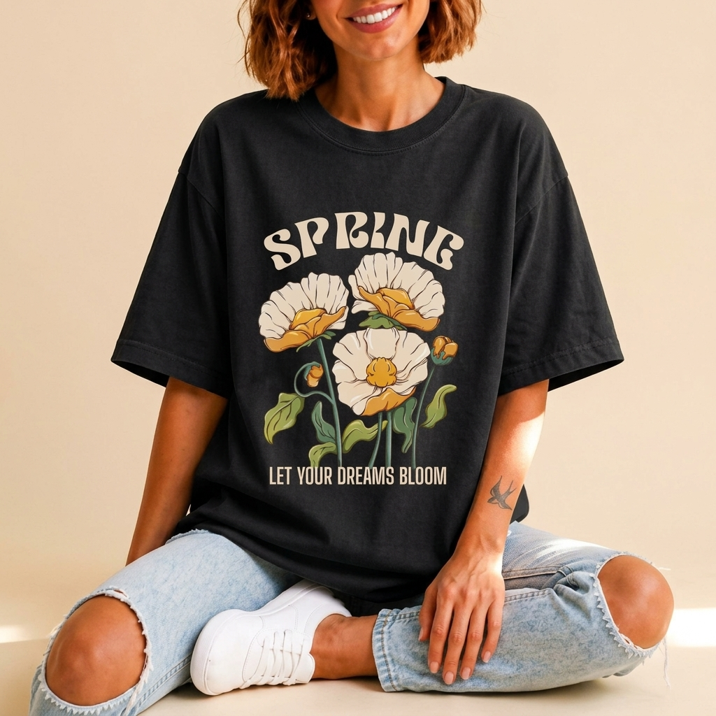 Spring Floral T-Shirt, “Let Your Dreams Bloom” Inspirational Flower Tee - 14966