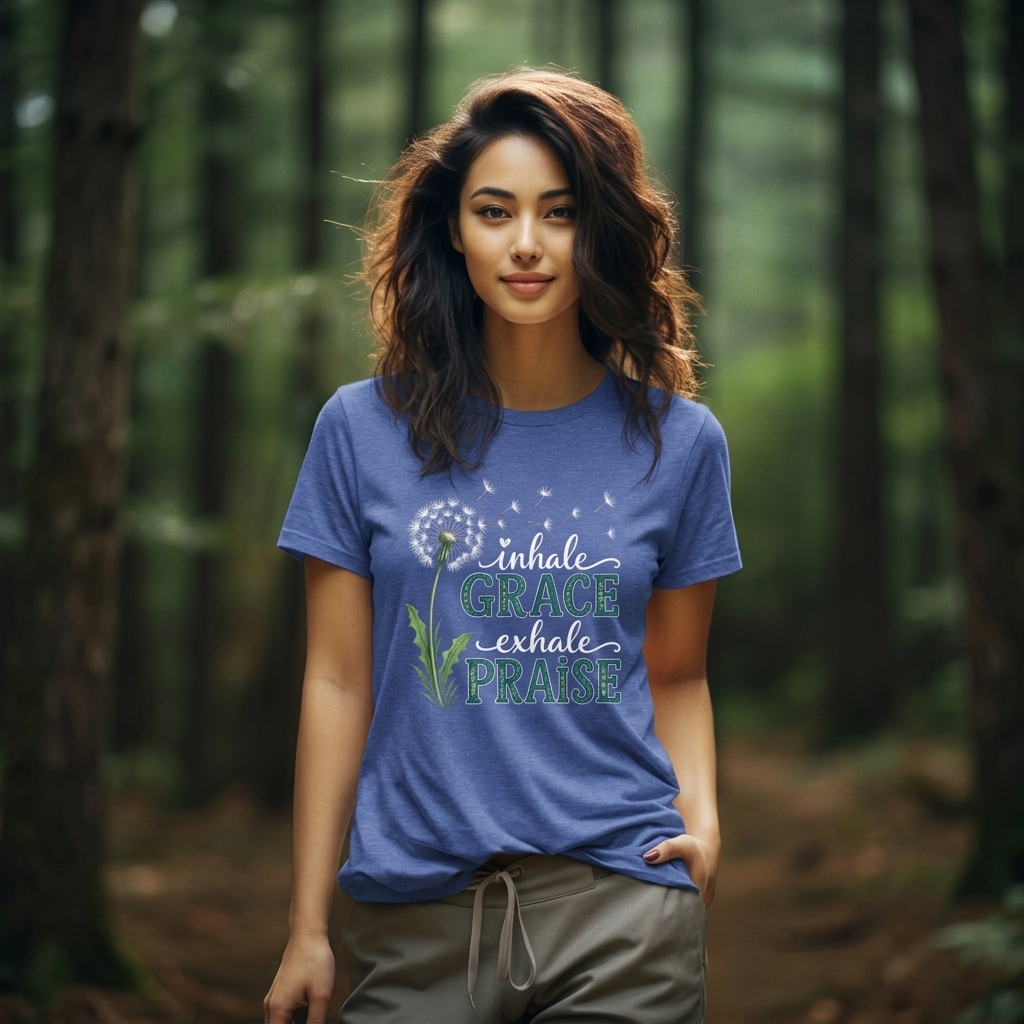 Inhale Grace Exhale Praise T-Shirt, Christian Faith Floral Tee - 14990