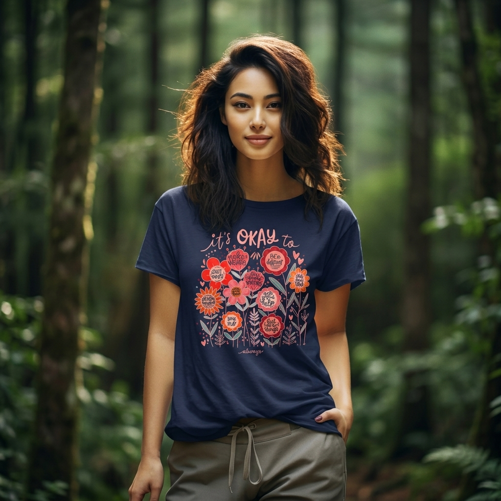 It’s Okay to Bloom Floral T-Shirt — Positive Mental Health Graphic Tee - 14928