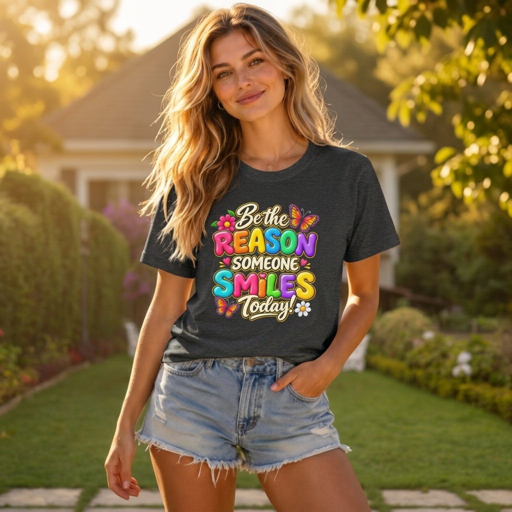 Be the Reason Someone Smiles Today T-Shirt, Colorful Inspirational Floral Tee - 14511