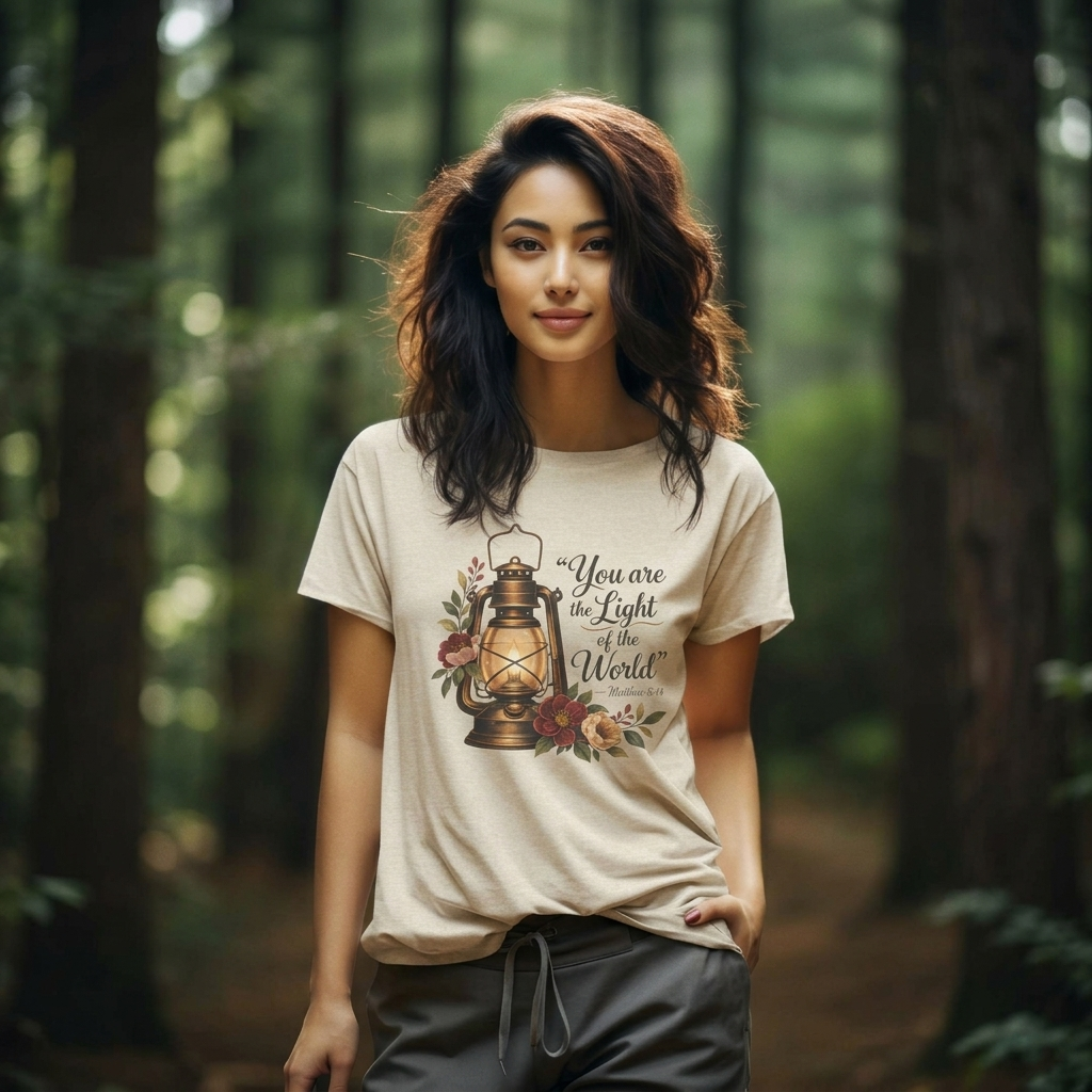 You Are the Light of the World T-Shirt, Vintage Floral Lantern Christian Tee - 14555
