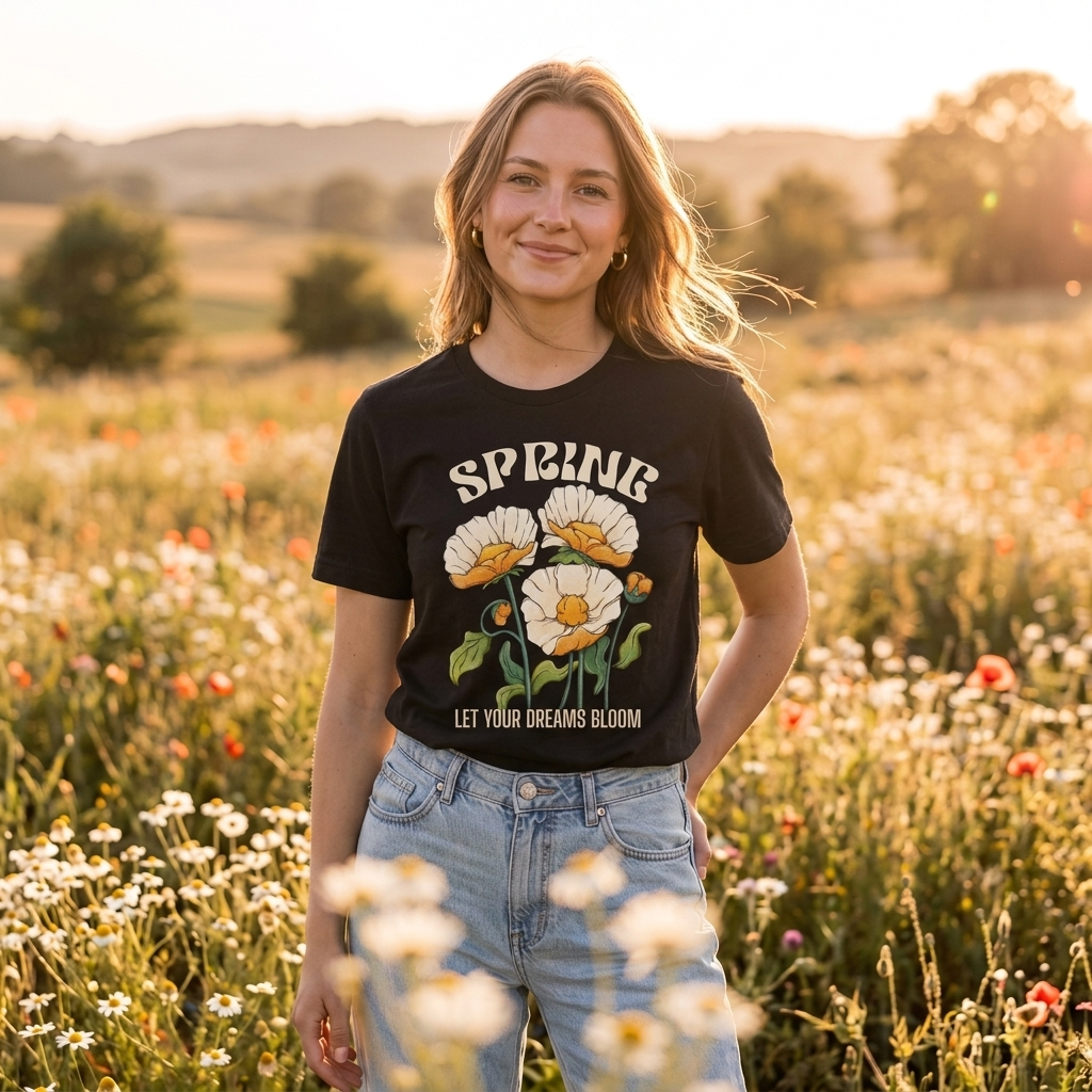 Spring Floral T-Shirt, “Let Your Dreams Bloom” Inspirational Flower Tee - 14966