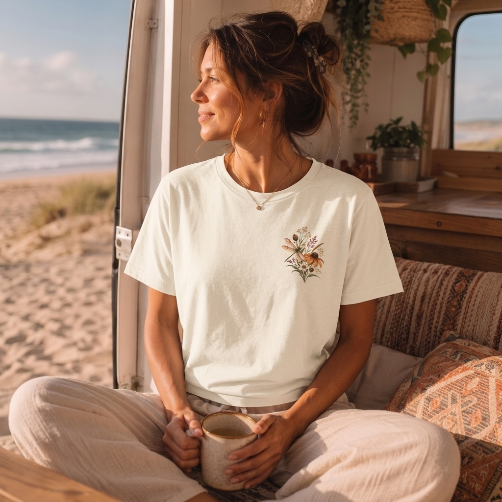 Vintage Wildflower & Dragonfly T-Shirt, Botanical Front & Back Tee - 14549