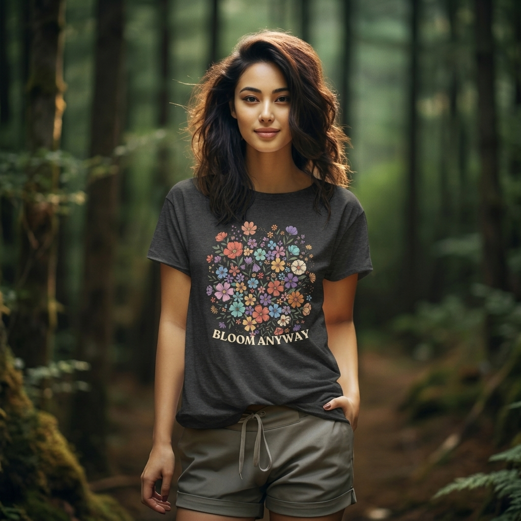 Bloom Anyway Floral T-Shirt, Inspirational Wildflower Graphic Tee - 14958