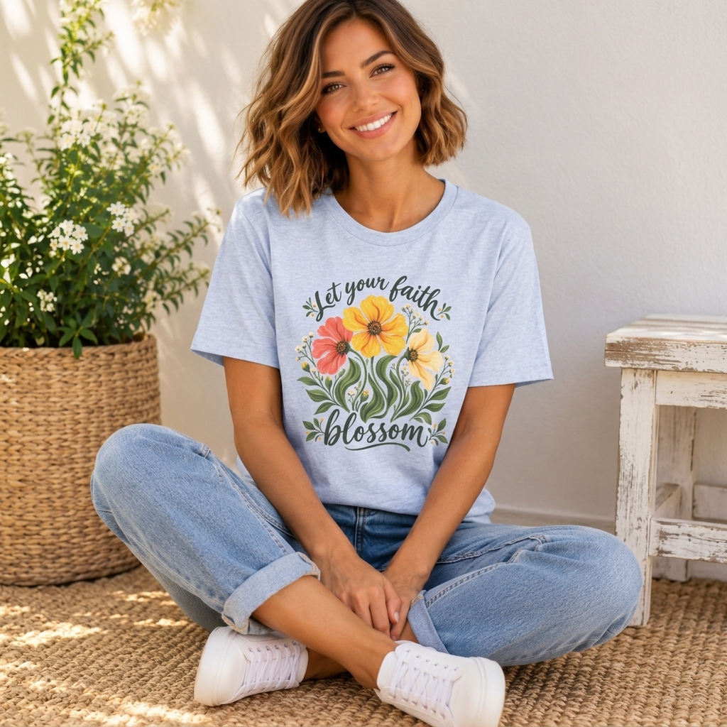 Let Your Faith Blossom T-Shirt, Floral Christian Tee - 14506