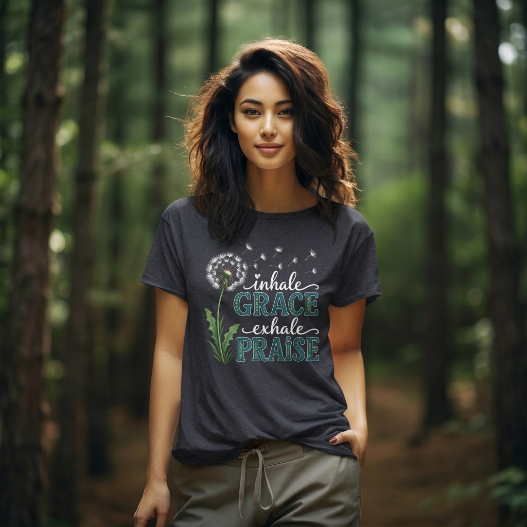 Inhale Grace Exhale Praise T-Shirt, Christian Faith Floral Tee - 14990