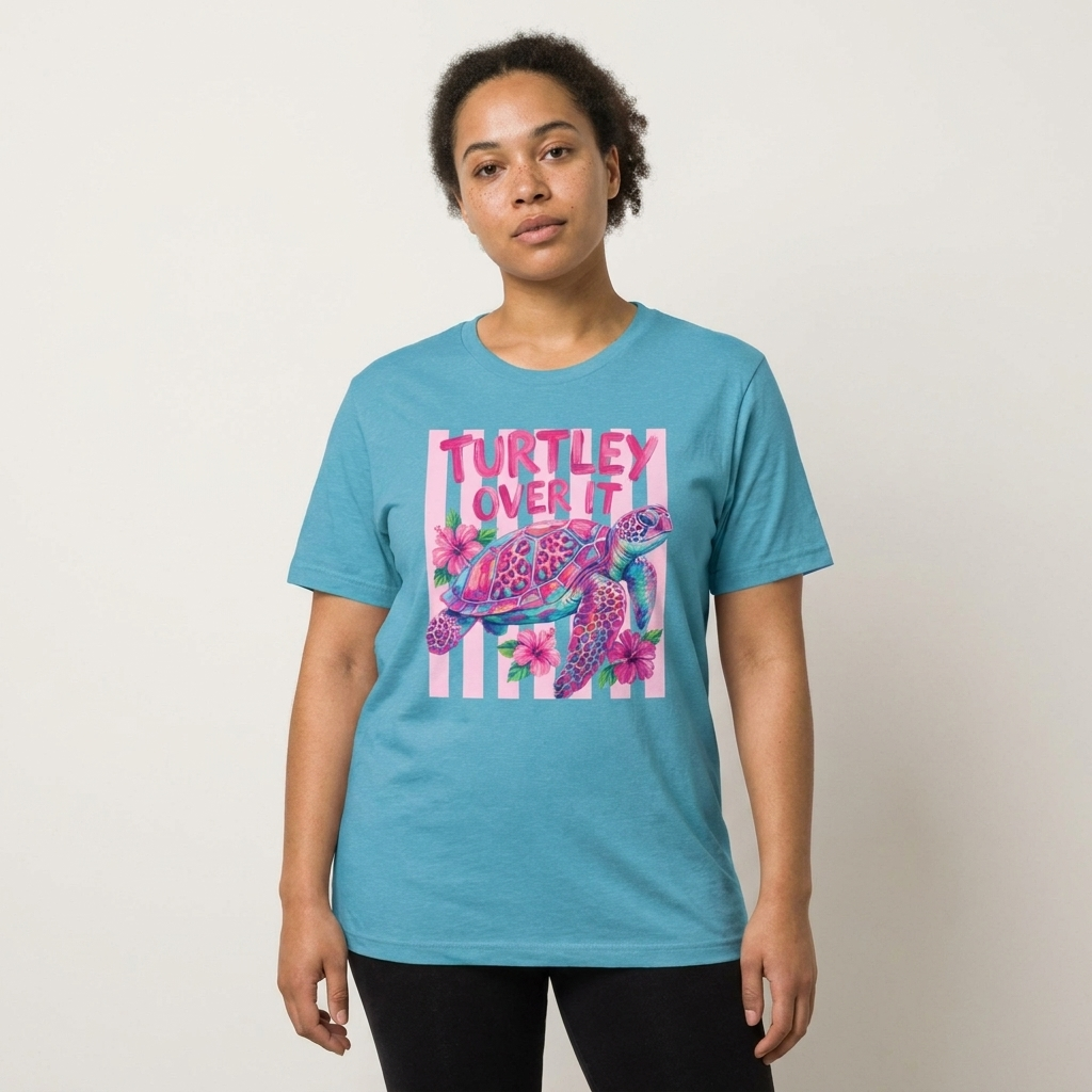 Turtley Over It T-Shirt, Cute Tropical Sea Turtle Graphic Tee - 14953