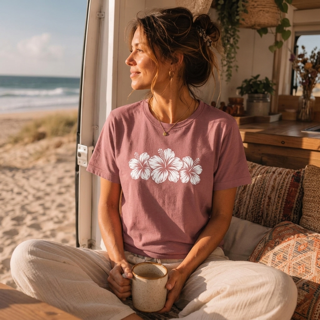 Hibiscus Floral T-Shirt,  Tropical Flower Graphic Tee - 14995