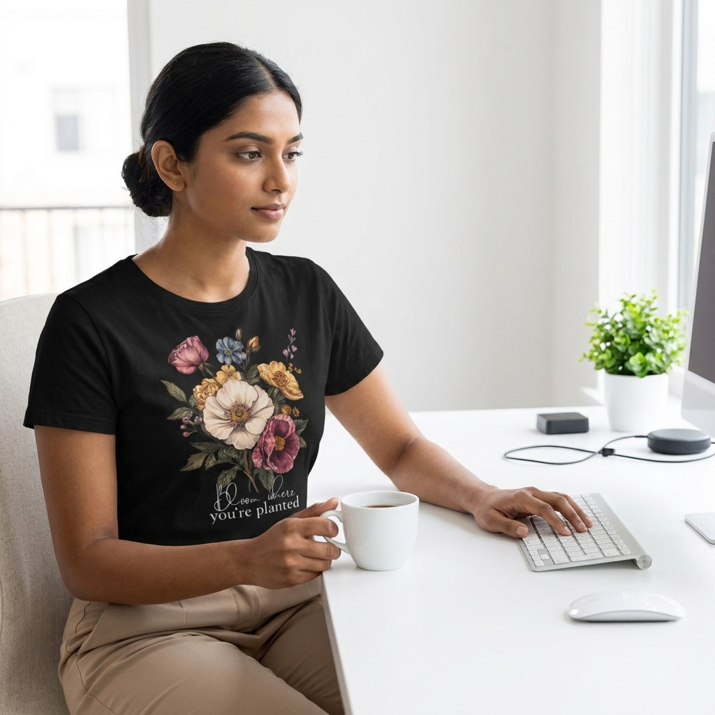 Bloom Where You’re Planted Floral Boxy Tee, Vintage Botanical T-Shirt - 14934