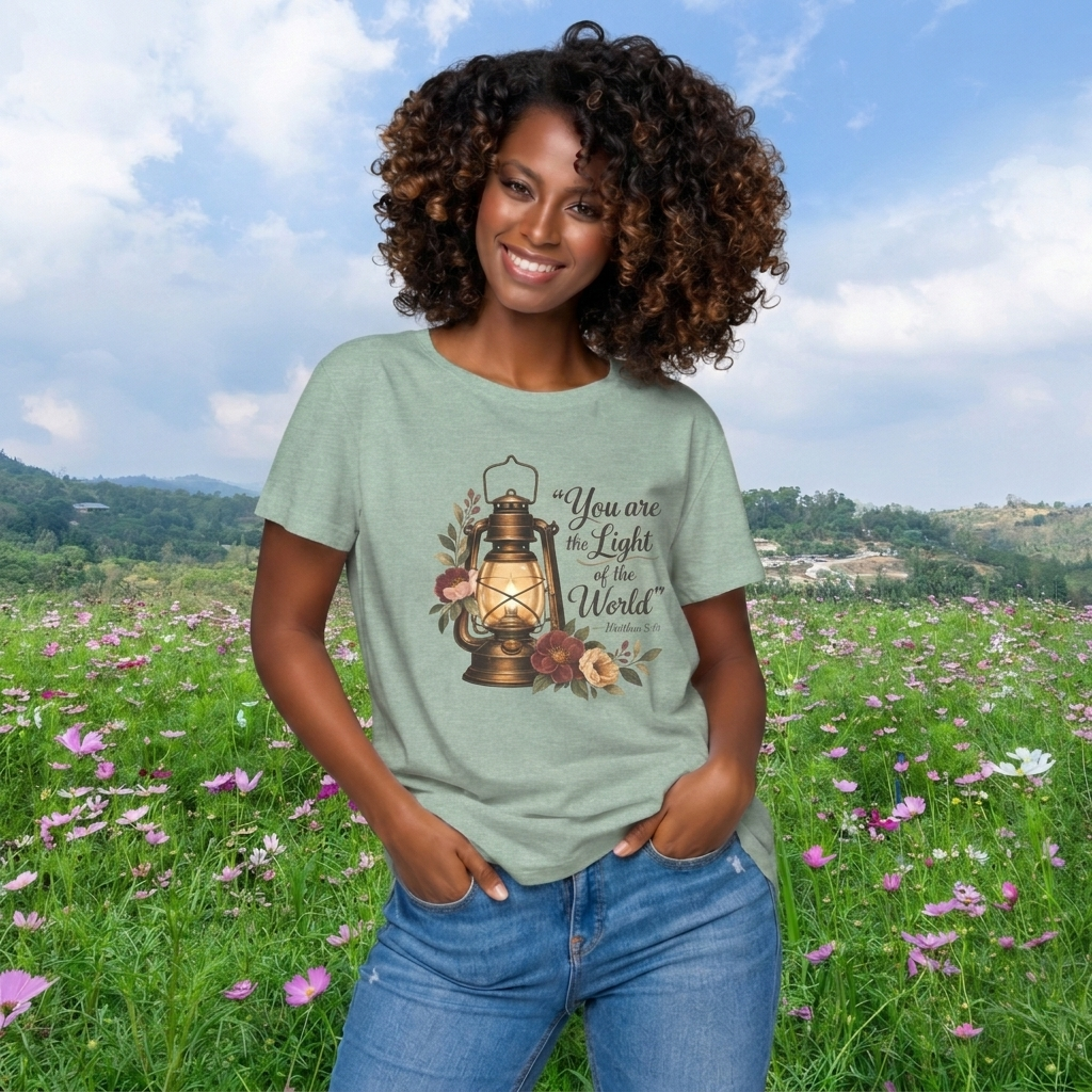 You Are the Light of the World T-Shirt, Vintage Floral Lantern Christian Tee - 14555