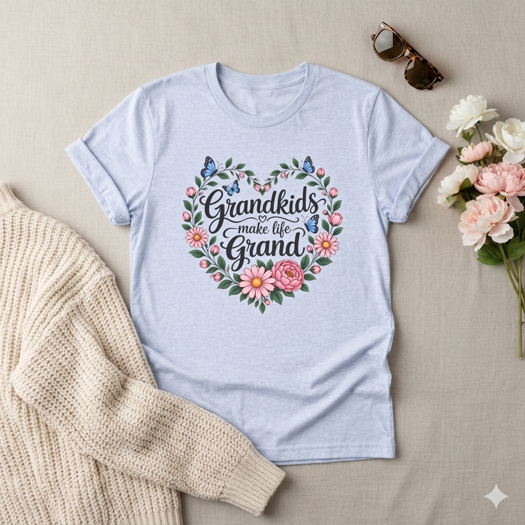 Grandkids Make Life Grand Floral T-Shirt,  Grandma Gift Tee - 14989
