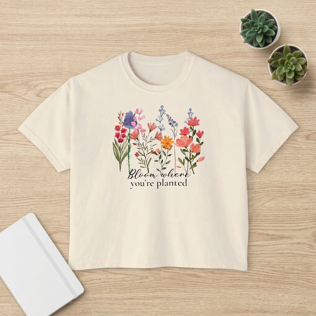 Bloom Where You’re Planted Women’s Boxy T-Shirt,  Floral Garden Graphic Tee - 14940