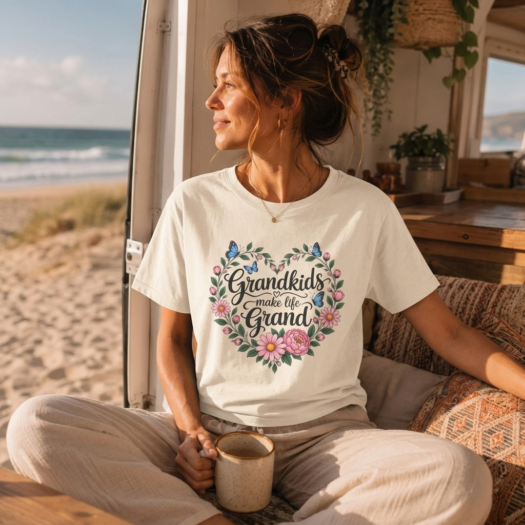 Grandkids Make Life Grand Floral T-Shirt,  Grandma Gift Tee - 14989