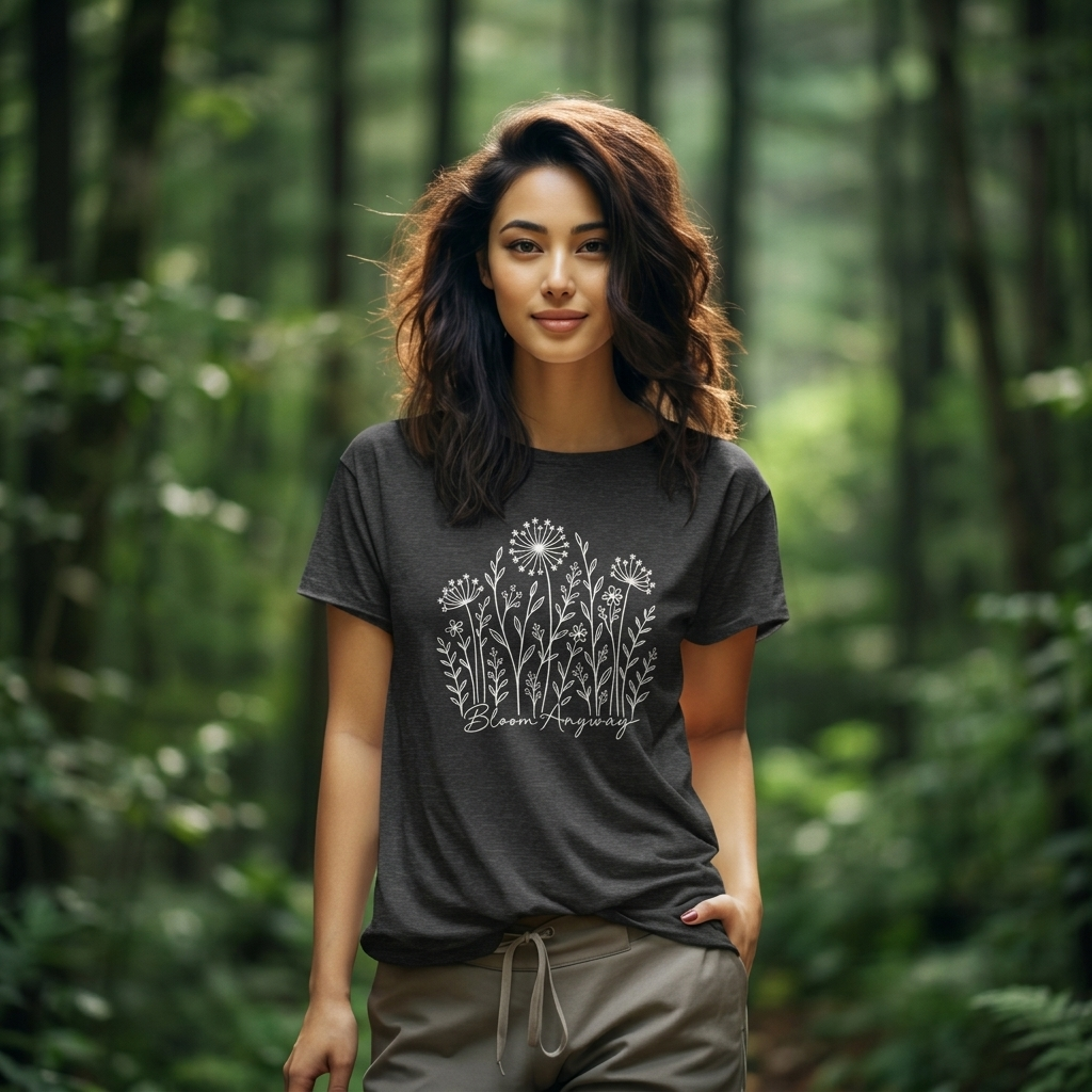 Bloom Anyway Floral T-Shirt, Hand-Drawn Wildflower Tee - 14509