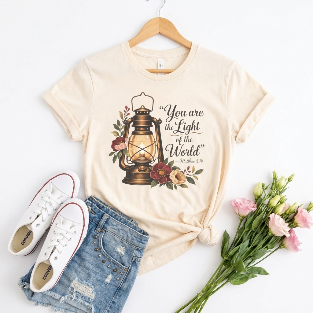 You Are the Light of the World T-Shirt, Vintage Floral Lantern Christian Tee - 14555