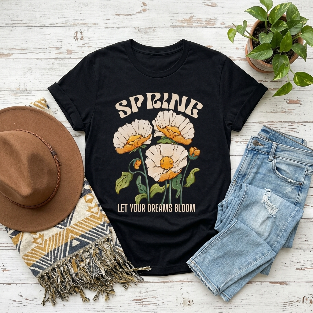 Spring Floral T-Shirt, “Let Your Dreams Bloom” Inspirational Flower Tee - 14966