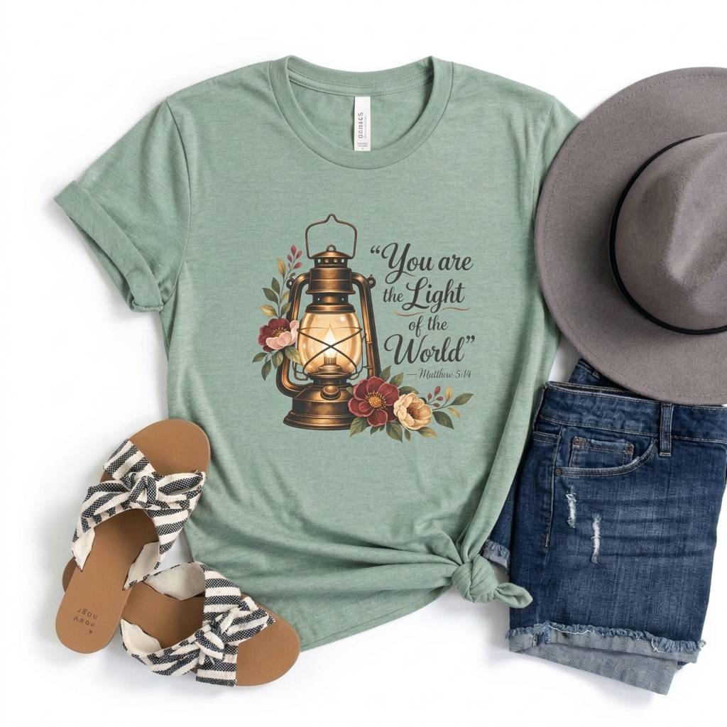 You Are the Light of the World T-Shirt, Vintage Floral Lantern Christian Tee - 14555