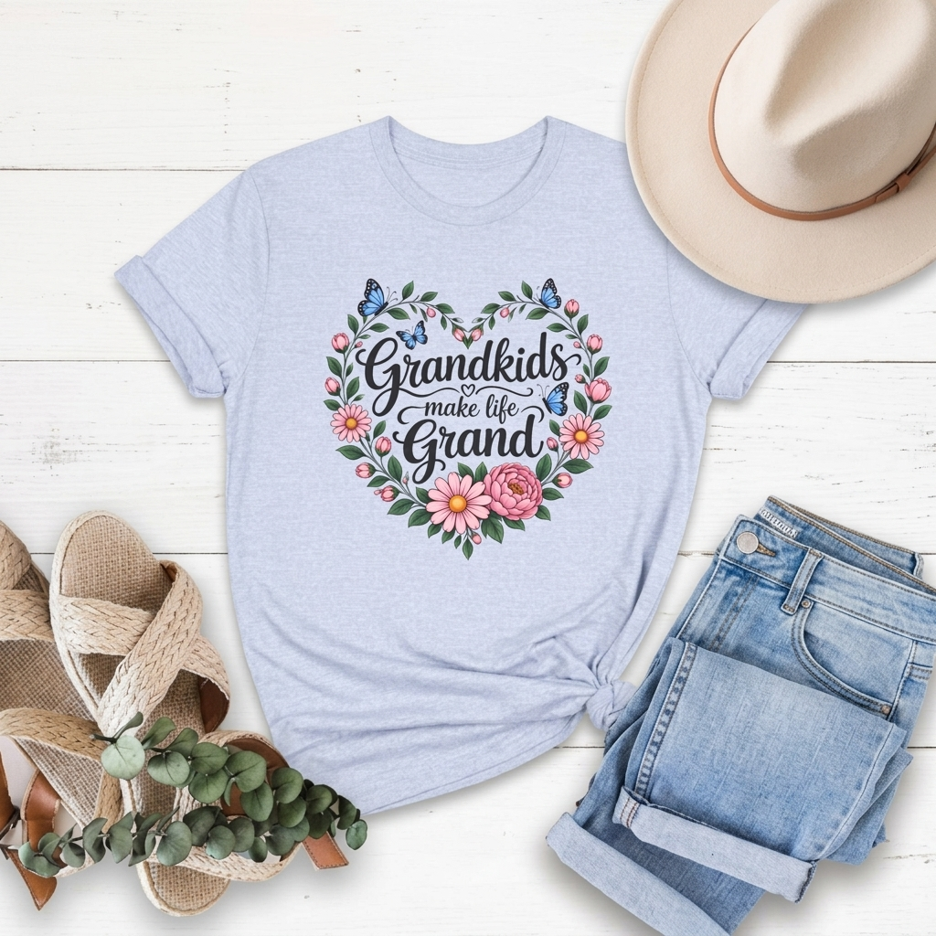 Grandkids Make Life Grand Floral T-Shirt,  Grandma Gift Tee - 14989