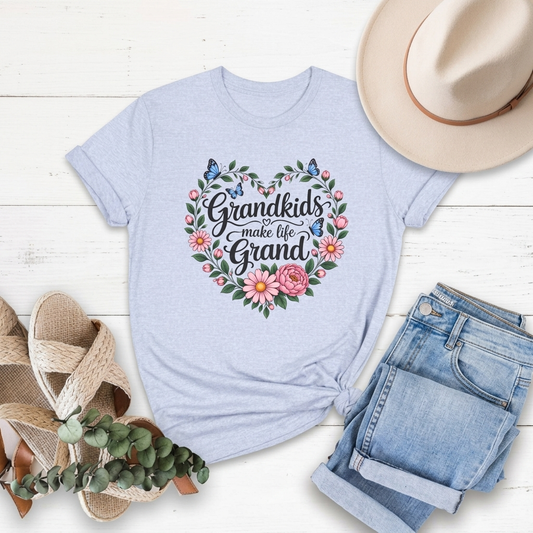 Grandkids Make Life Grand Floral T-Shirt,  Grandma Gift Tee - 14989