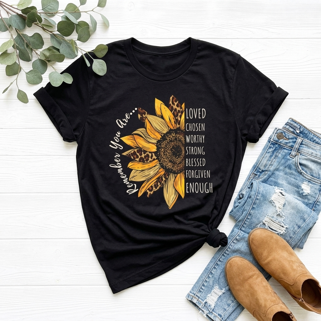 Sunflower Faith T-Shirt, “Remember You Are…” Inspirational Christian Tee - 14952