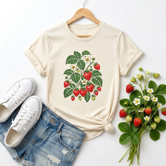 Vintage Strawberry Botanical T-Shirt,  Cottagecore Floral Garden Tee - 14530