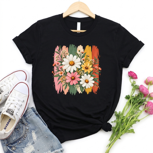 Colorful Wildflower Bouquet T-Shirt, Vintage Botanical Floral Tee - 14552