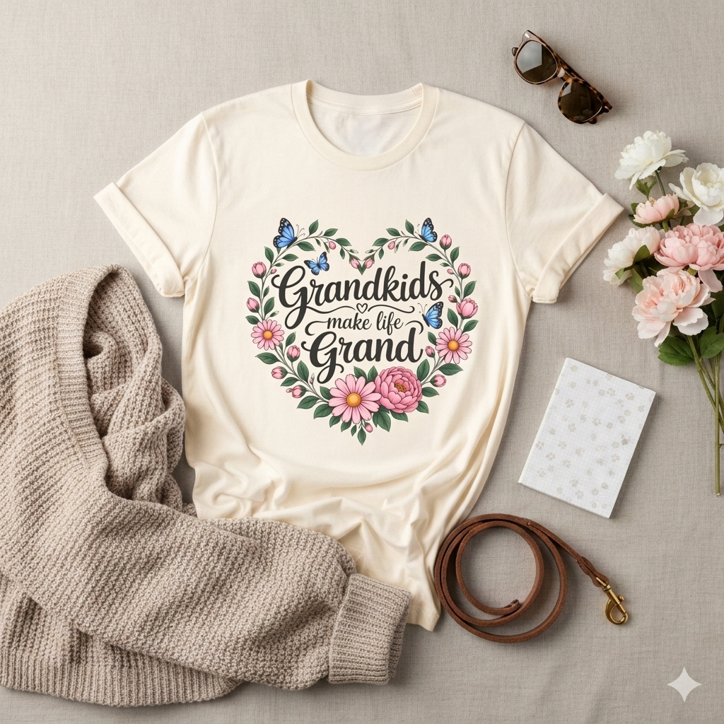 Grandkids Make Life Grand Floral T-Shirt,  Grandma Gift Tee - 14989