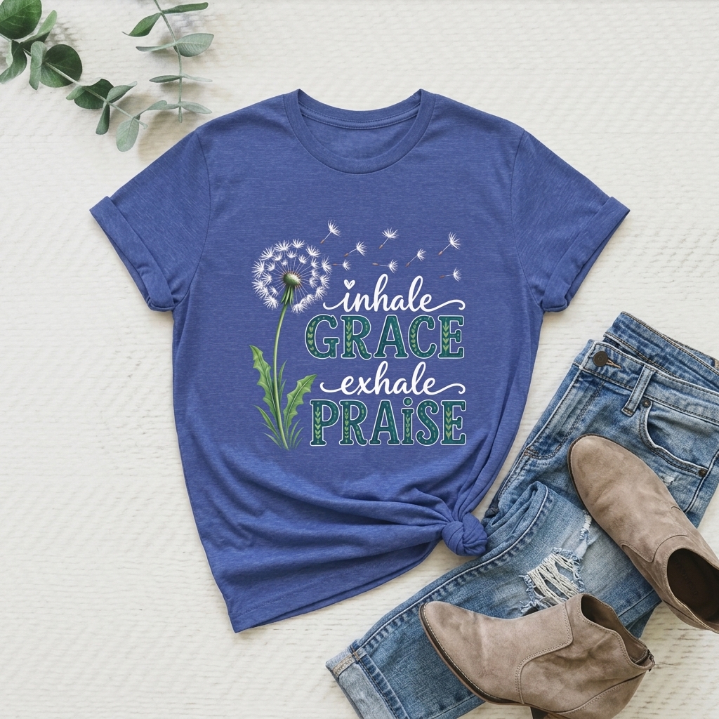 Inhale Grace Exhale Praise T-Shirt, Christian Faith Floral Tee - 14990