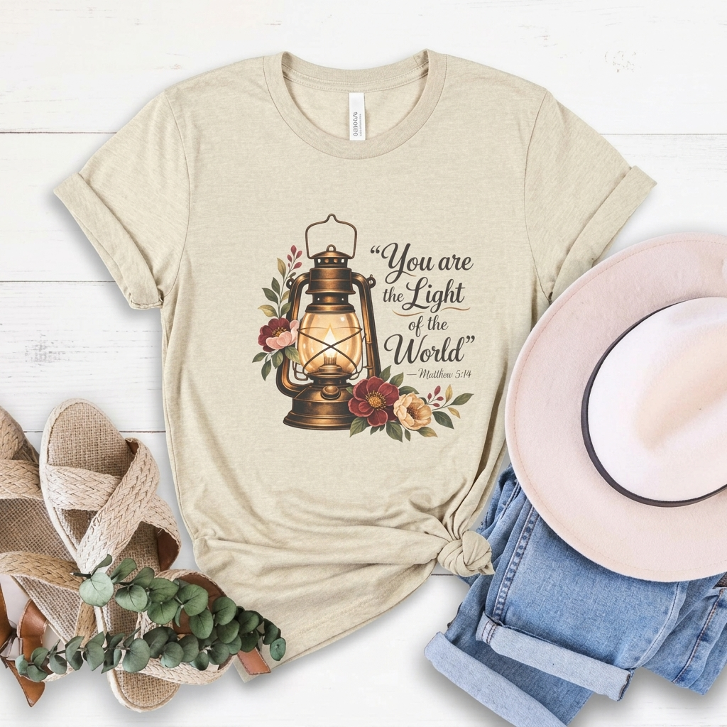 You Are the Light of the World T-Shirt, Vintage Floral Lantern Christian Tee - 14555