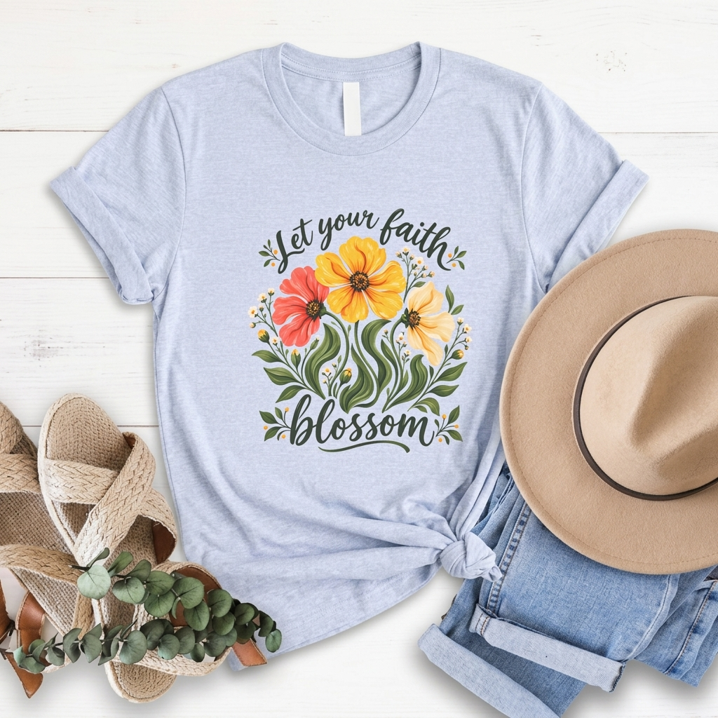 Let Your Faith Blossom T-Shirt, Floral Christian Tee - 14506
