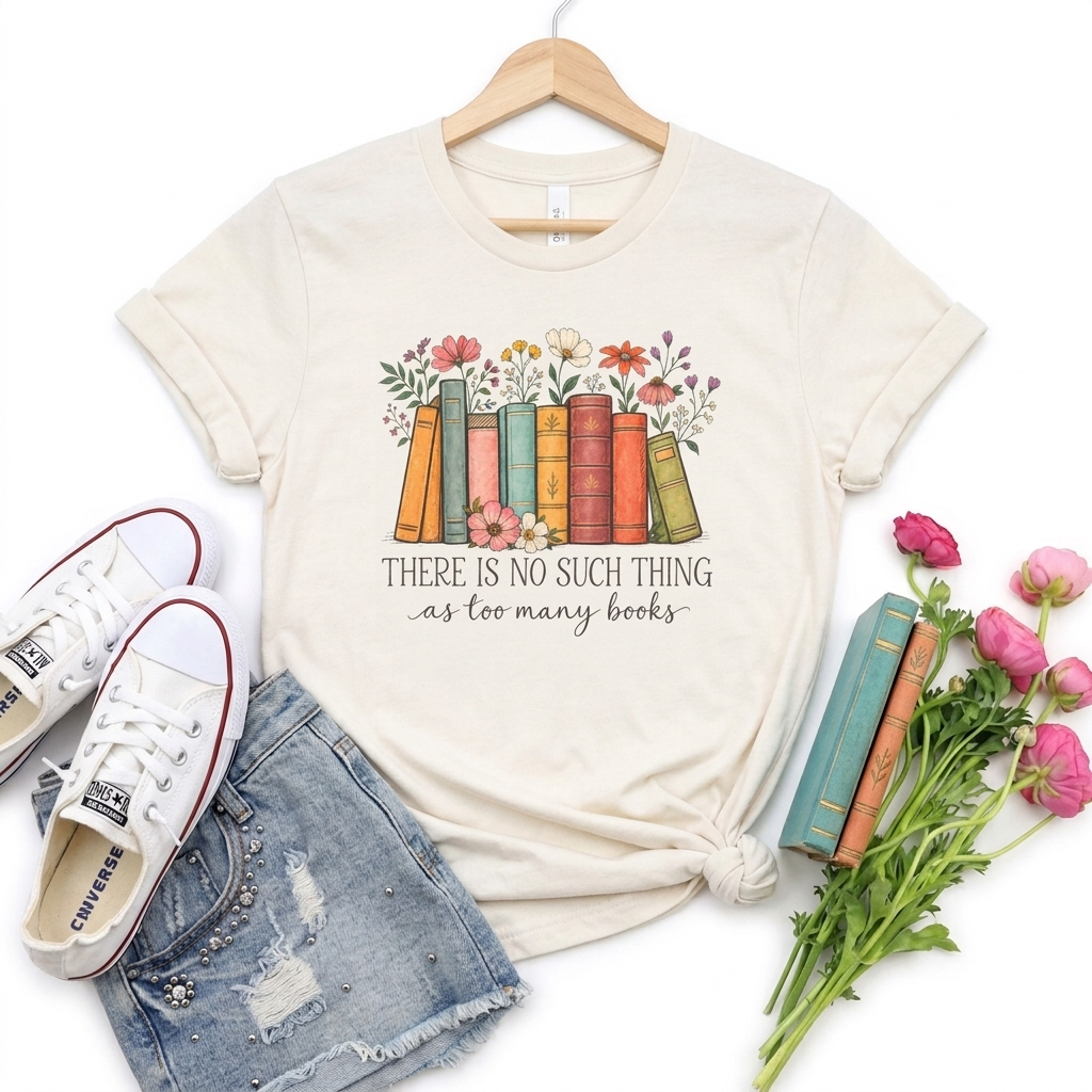 Book Lover T-Shirt,  Vintage Floral Bookshelf Tee - 14524
