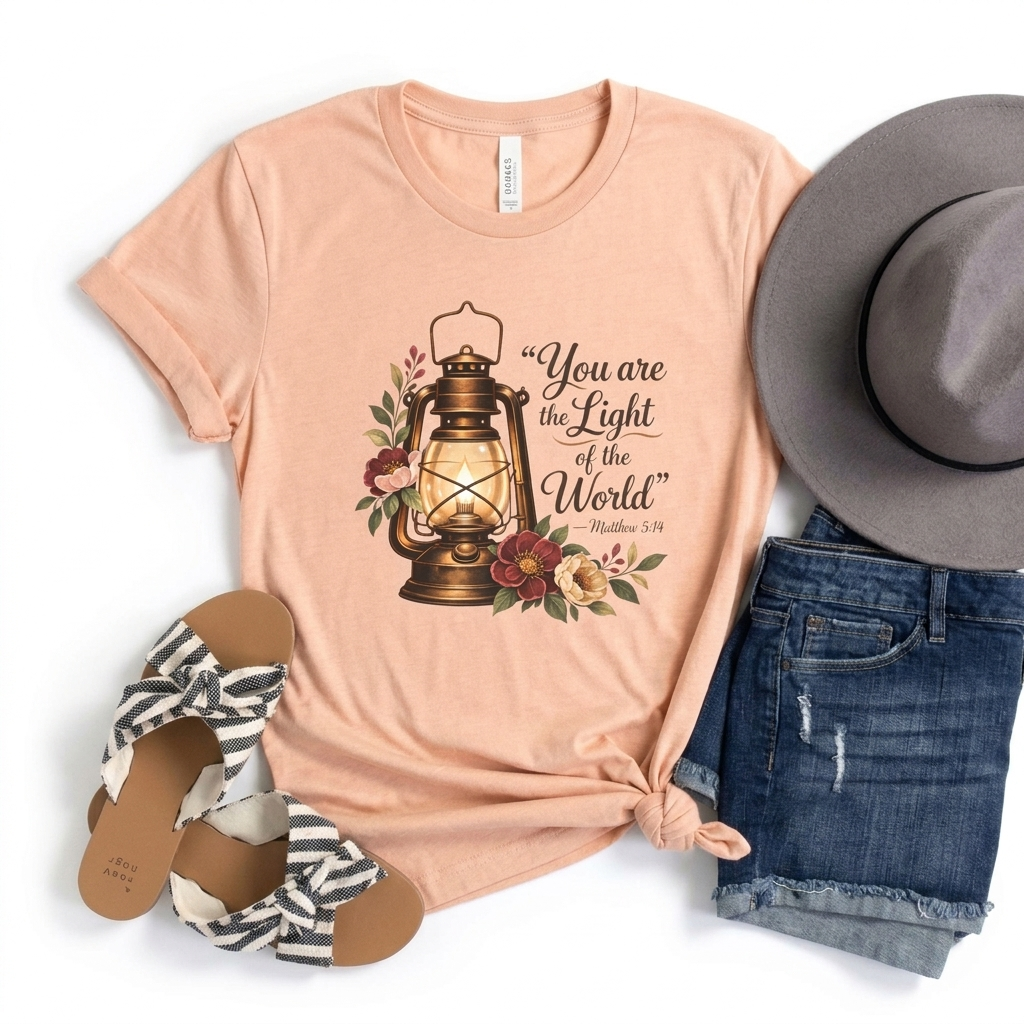You Are the Light of the World T-Shirt, Vintage Floral Lantern Christian Tee - 14555