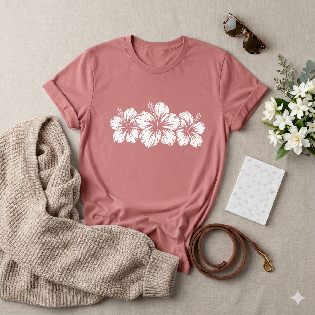 Hibiscus Floral T-Shirt,  Tropical Flower Graphic Tee - 14995