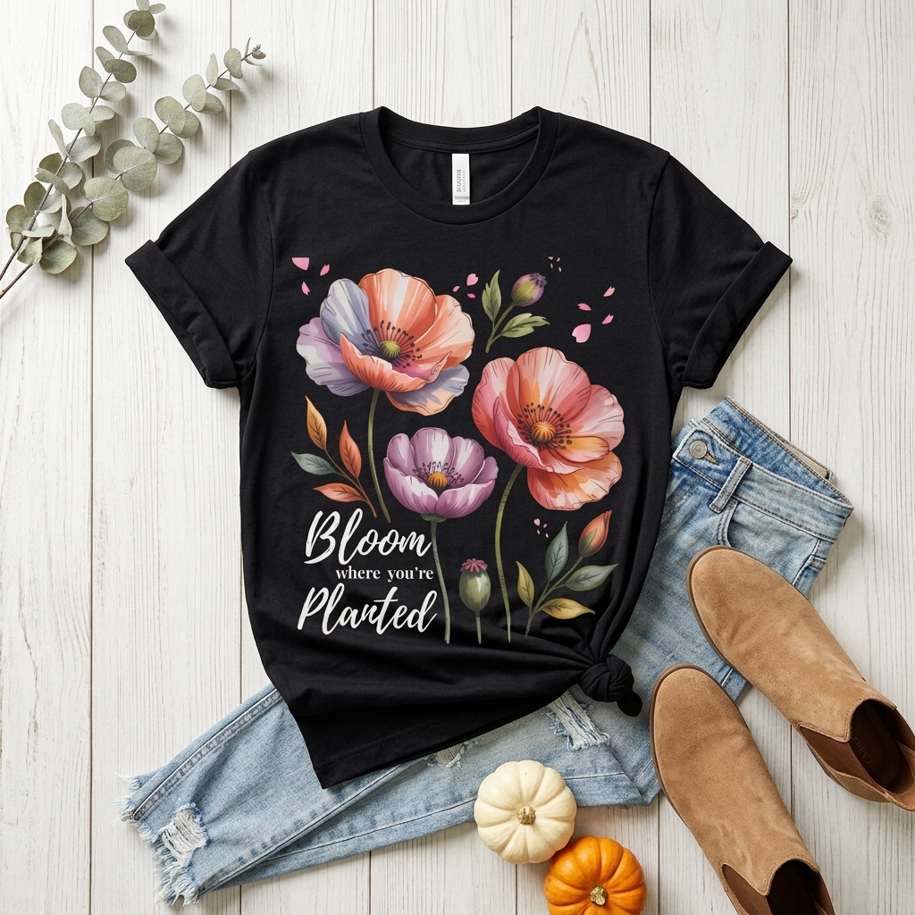 Bloom Where You’re Planted Poppy T-Shirt — Floral Mother’s Day Gift Tee - 14923