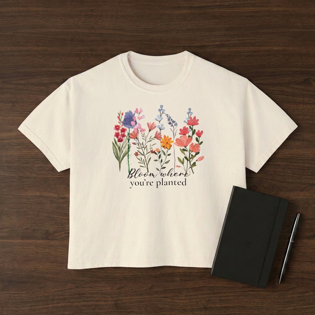 Bloom Where You’re Planted Women’s Boxy T-Shirt,  Floral Garden Graphic Tee - 14940