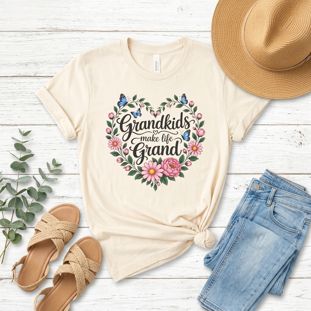 Grandkids Make Life Grand Floral T-Shirt,  Grandma Gift Tee - 14989