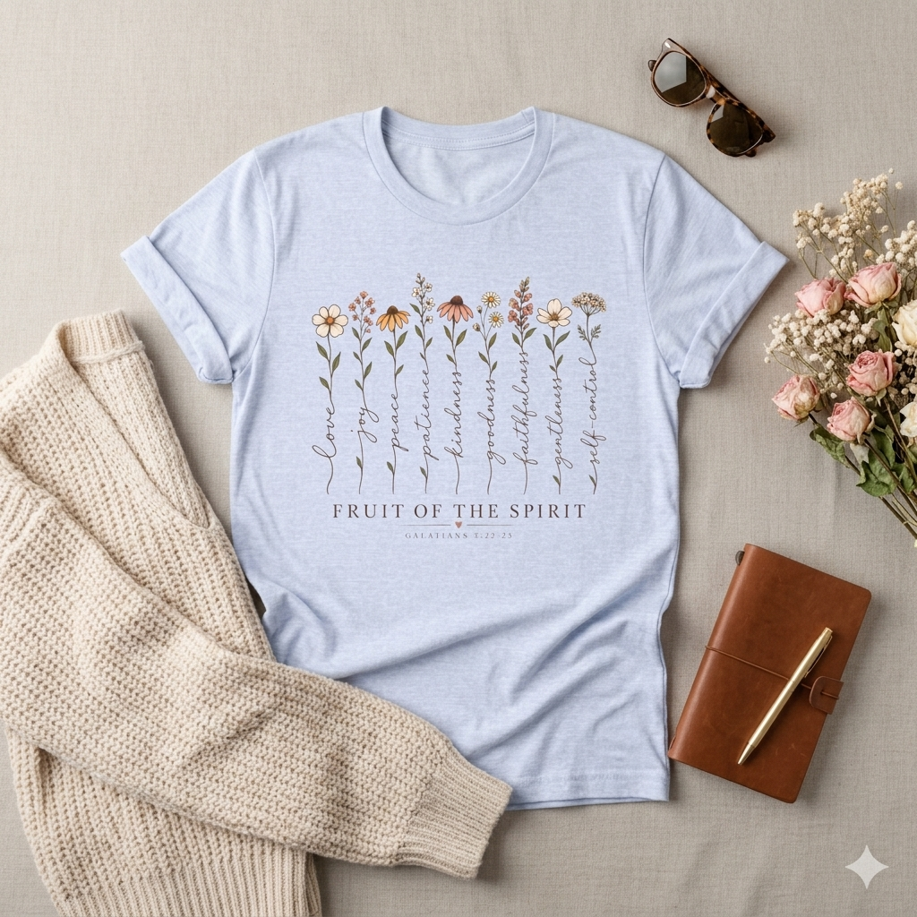 Fruit of the Spirit Floral T-Shirt,  Christian Faith Scripture Tee - 14984