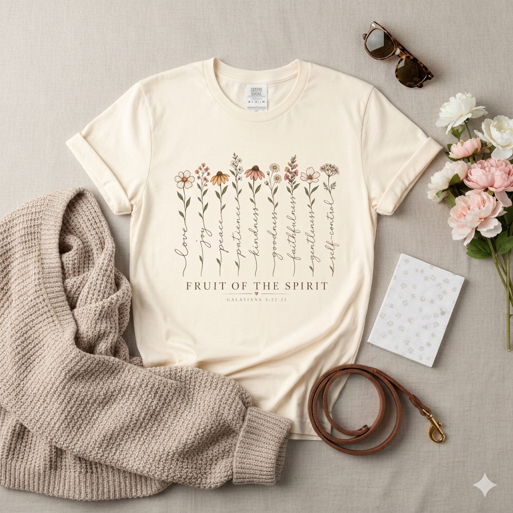 Fruit of the Spirit Floral T-Shirt,  Christian Faith Scripture Tee - 14984