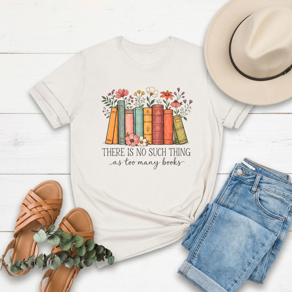 Book Lover T-Shirt,  Vintage Floral Bookshelf Tee - 14524
