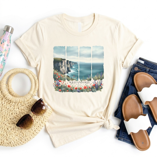 St. Andrews Coastal T-Shirt,  Scenic Cliffs, Wildflowers & Sea View - 14974