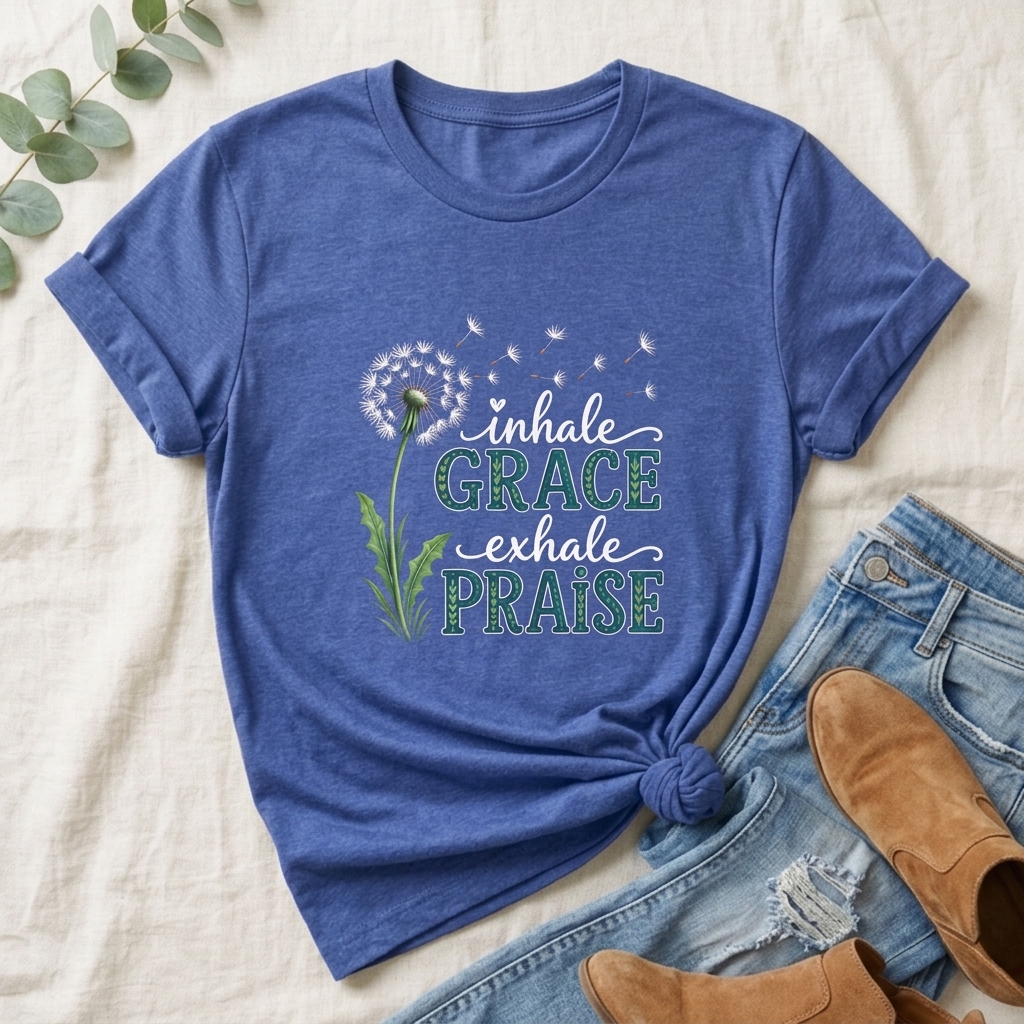 Inhale Grace Exhale Praise T-Shirt, Christian Faith Floral Tee - 14990