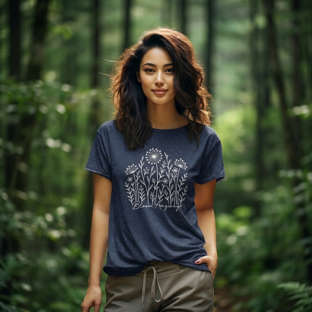 Bloom Anyway Floral T-Shirt, Hand-Drawn Wildflower Tee - 14509