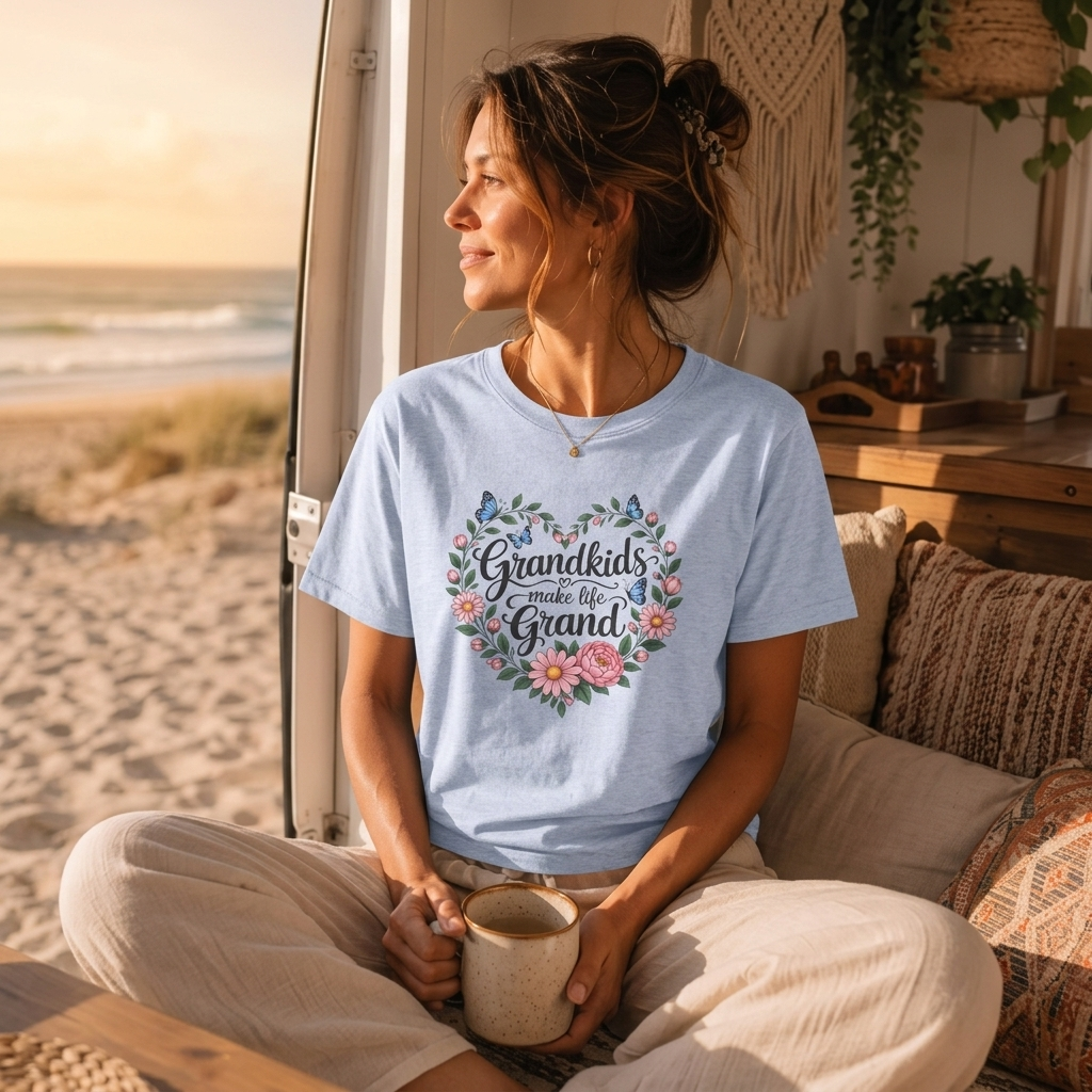 Grandkids Make Life Grand Floral T-Shirt,  Grandma Gift Tee - 14989