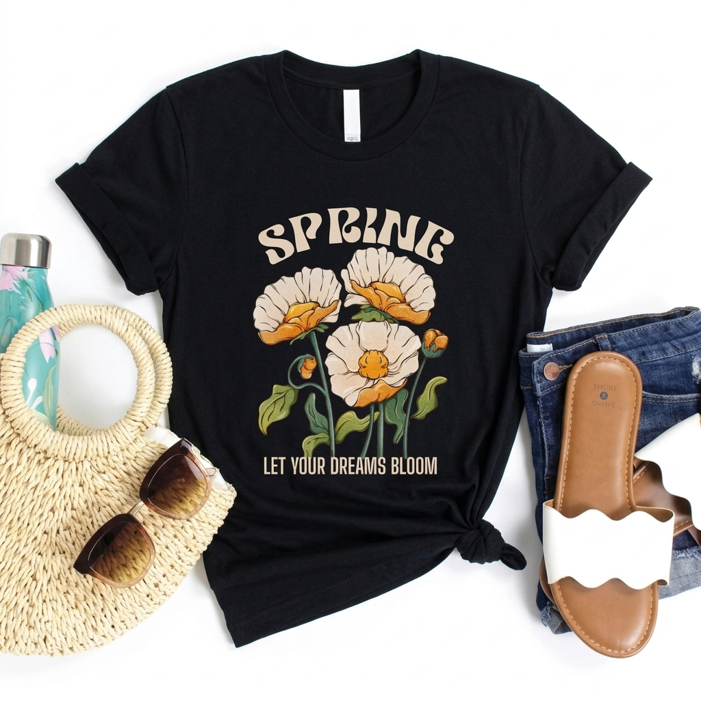Spring Floral T-Shirt, “Let Your Dreams Bloom” Inspirational Flower Tee - 14966