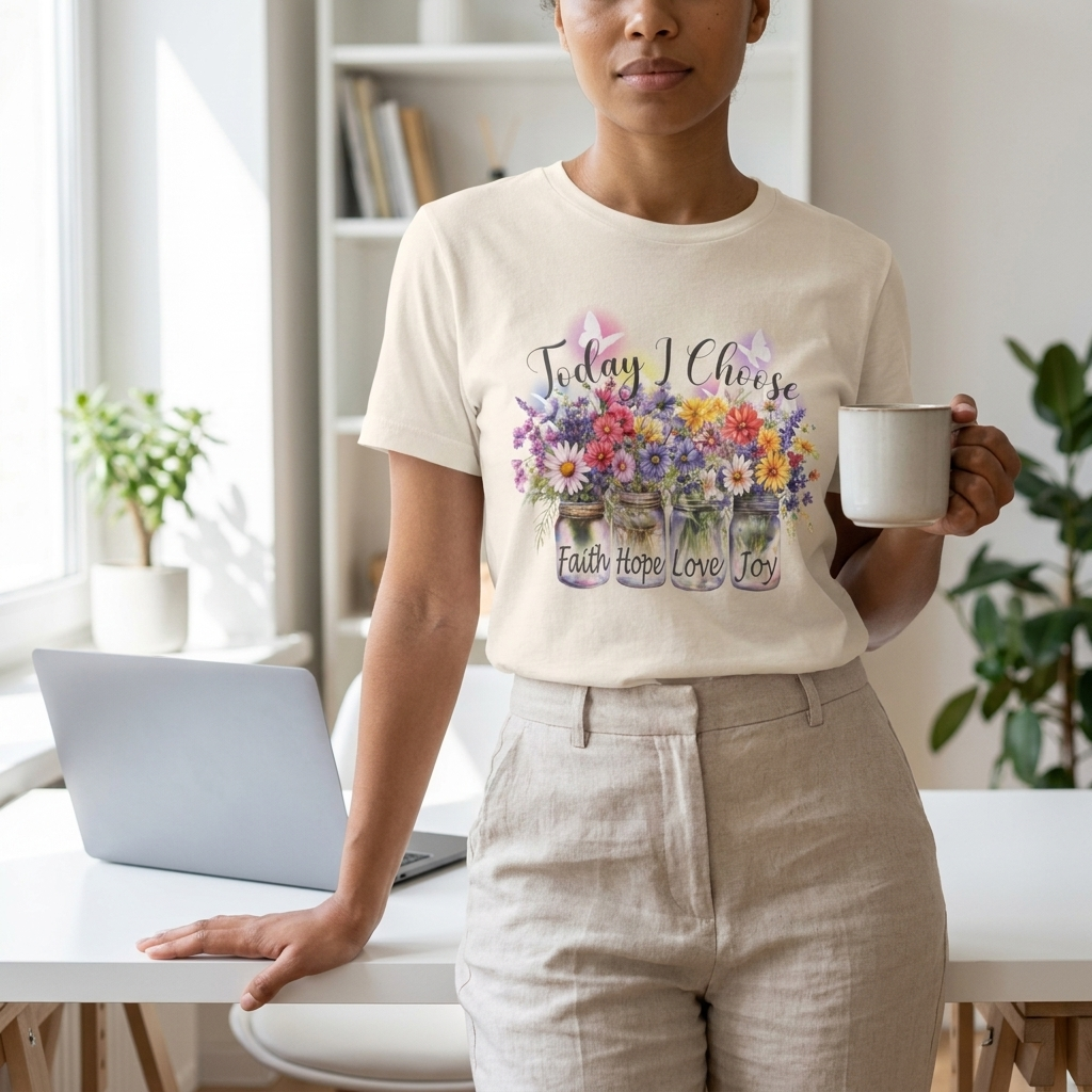 Today I Choose Faith Hope Love Joy T-Shirt — Inspirational Floral Graphic Tee - 14937