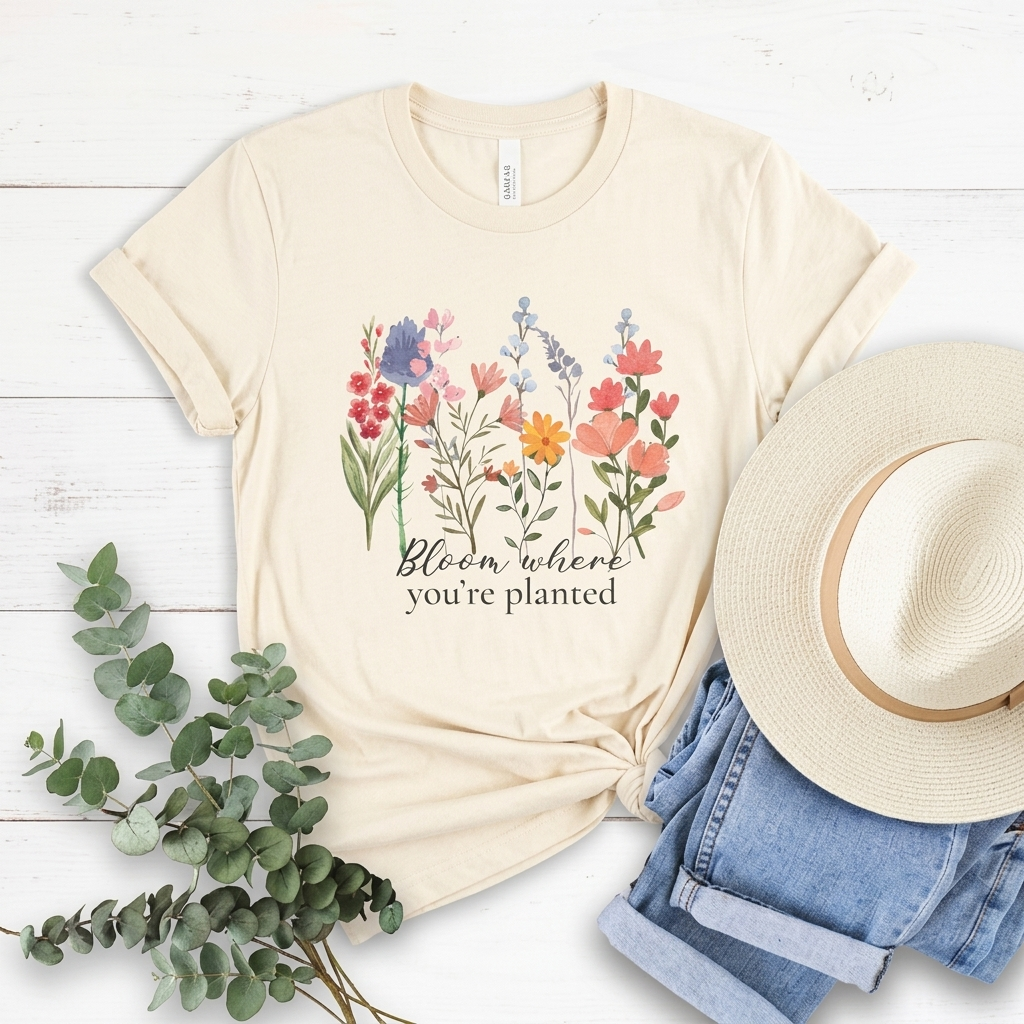 Bloom Where You’re Planted Floral T-Shirt,  Inspirational Flower Garden Tee - 14939