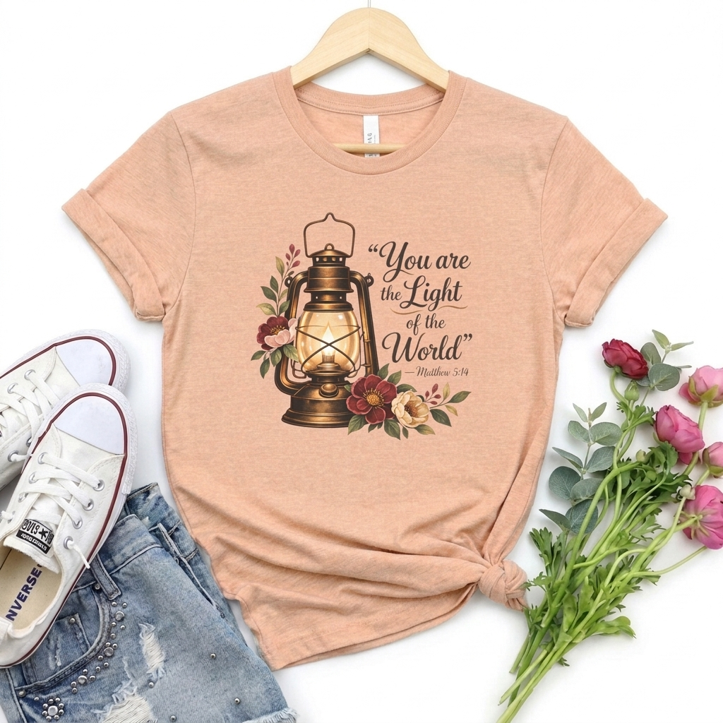 You Are the Light of the World T-Shirt, Vintage Floral Lantern Christian Tee - 14555