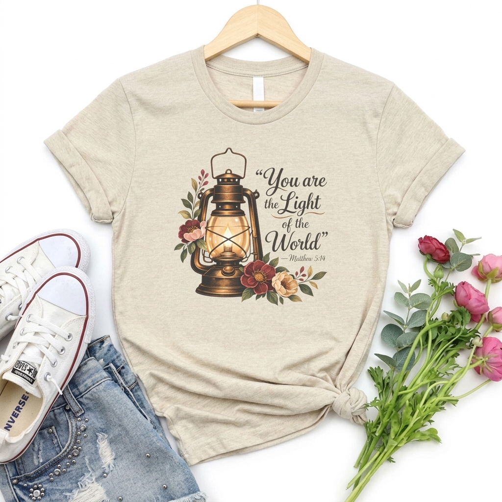 You Are the Light of the World T-Shirt, Vintage Floral Lantern Christian Tee - 14555