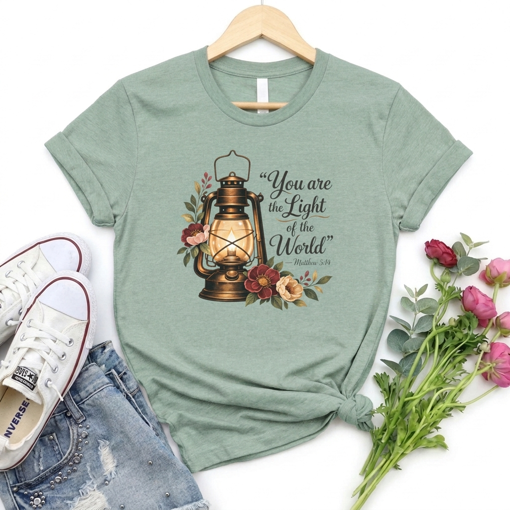 You Are the Light of the World T-Shirt, Vintage Floral Lantern Christian Tee - 14555